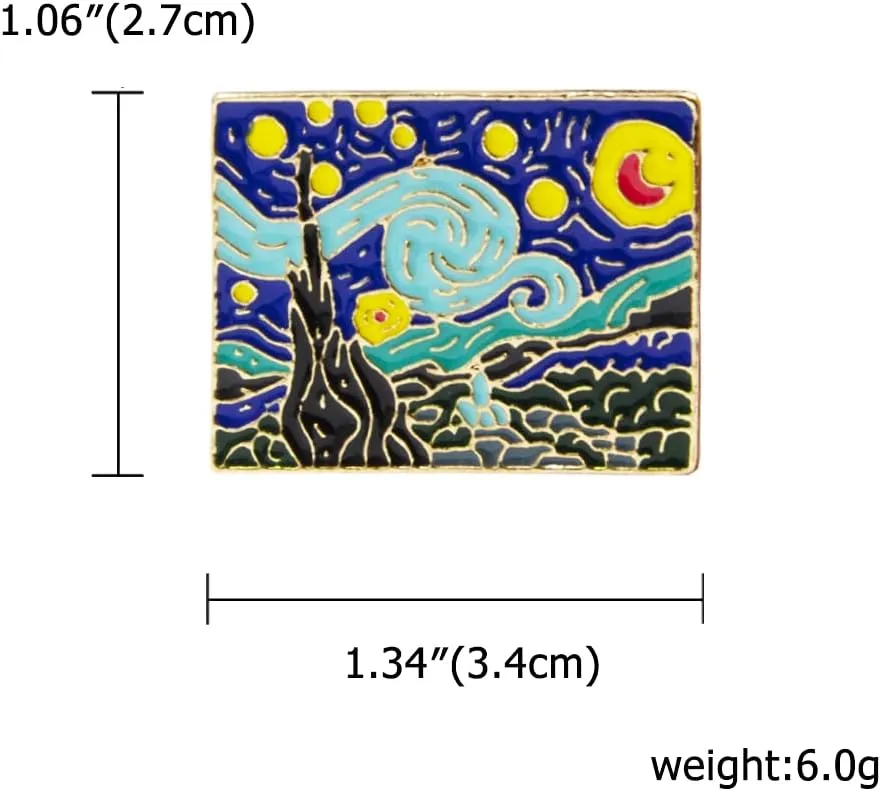 3 PCs Van Gogh Starry Night Painting Enamel Lapel Pin Art Pins