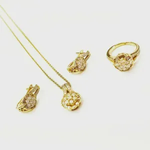 3.05 CTW Diamond Jewelry Set Natural 18k Yellow Gold Earrings, Necklace and Ring