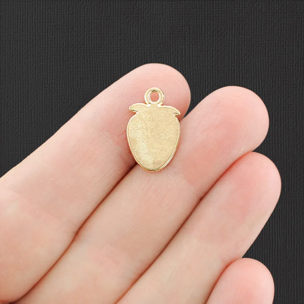 4 Strawberry Gold Tone Enamel Charms - E759