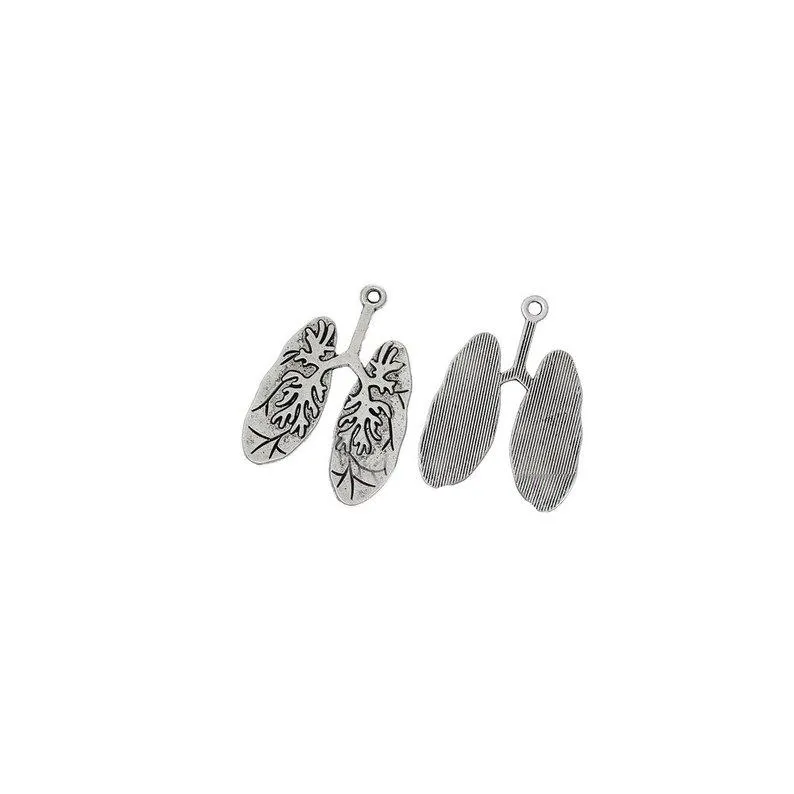5 Pcs Tibetan Silver Lungs Anatomical Science 40mm x 29mm Charms Pendants