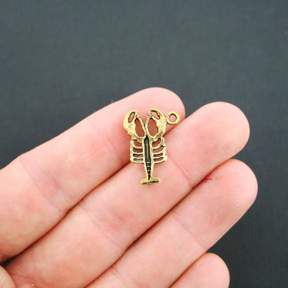 8 Lobster Antique Gold Tone Charms - GC100