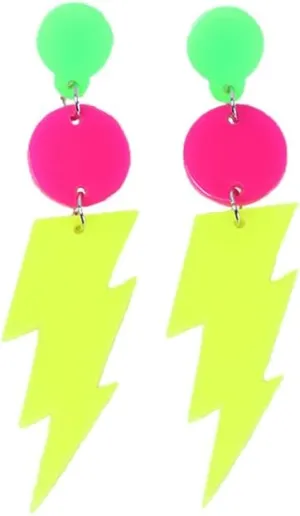 80s Neon Earrings Hollow Lightning Bolt Halloween Punk Retro Earrings for Women 80's Party Accessories