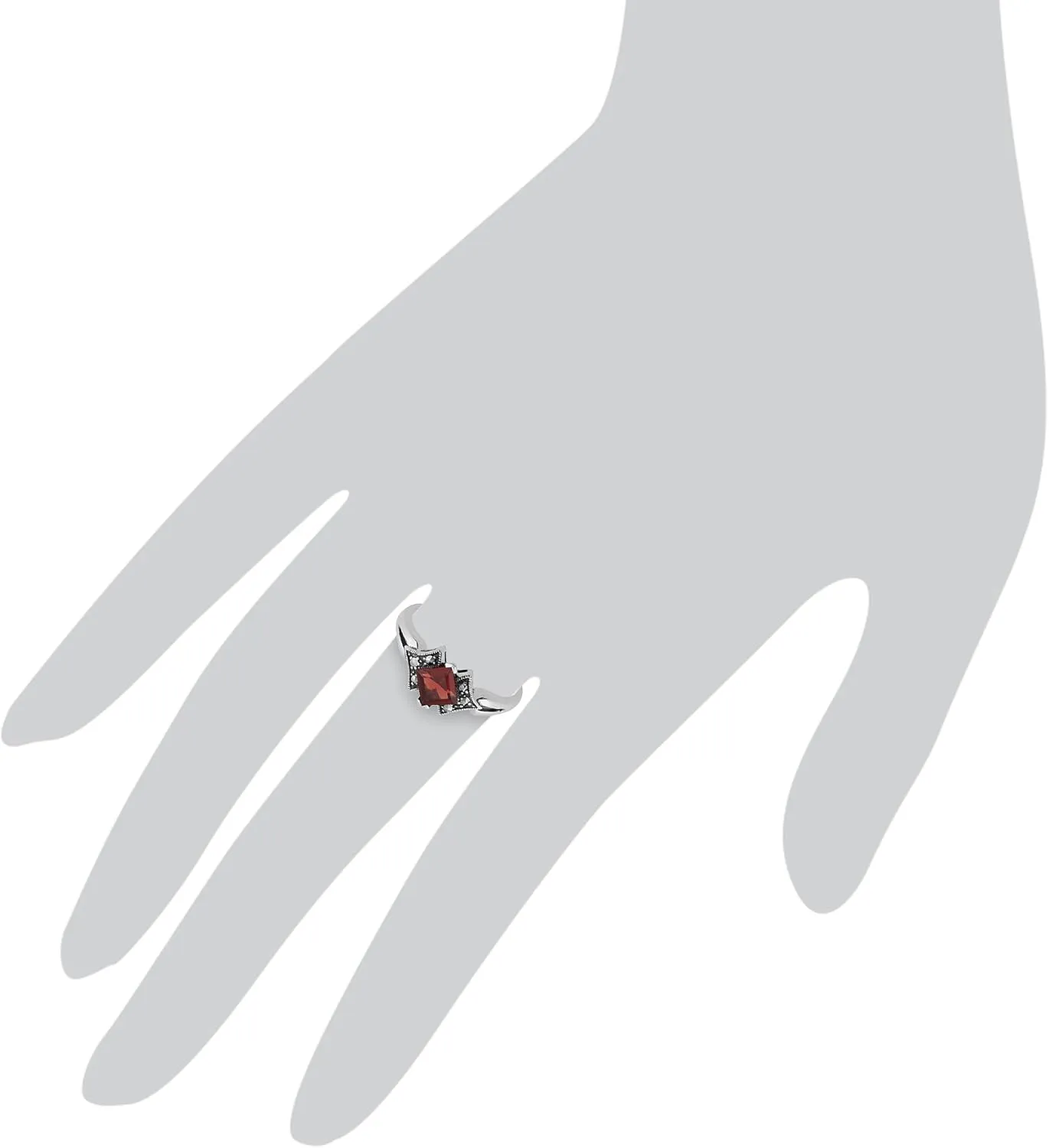 925 Sterling Silver Art Deco Garnet & Marcasite Ring