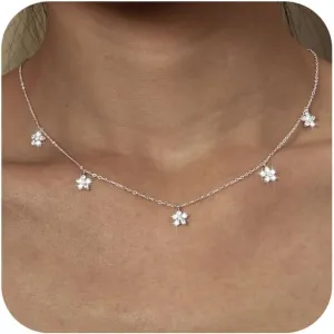 925 Sterling Silver Leaf Necklace 14K Gold Plated CZ Leaf Pendant Necklace for Women Lucky Flower Necklaces 5 Leaves Choker Necklace Dainty Chain Necklaces Jewelry To My Daughter Graduation Gifts