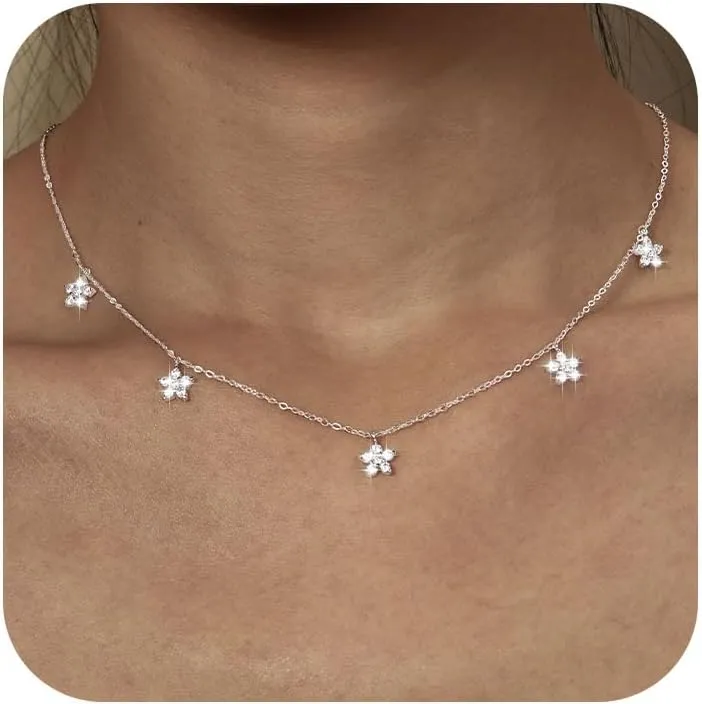 925 Sterling Silver Leaf Necklace 14K Gold Plated CZ Leaf Pendant Necklace for Women Lucky Flower Necklaces 5 Leaves Choker Necklace Dainty Chain Necklaces Jewelry To My Daughter Graduation Gifts