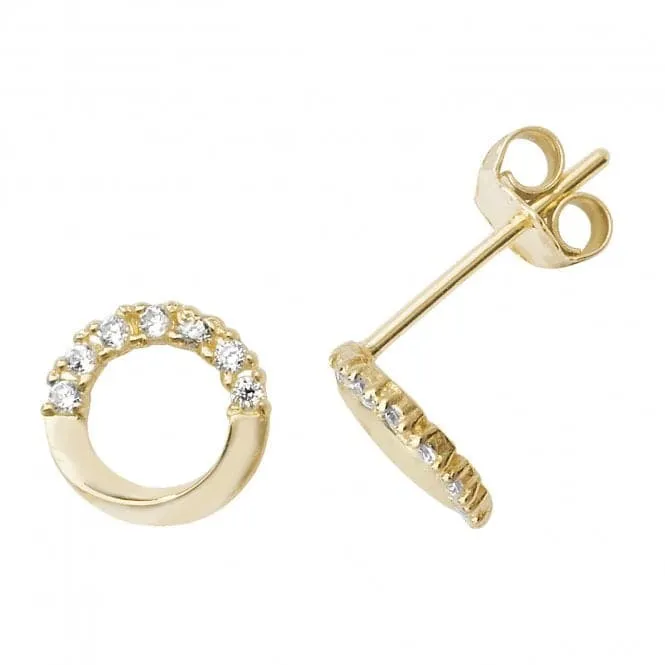 9ct Yellow Gold Half Circle Zirconia Stud Earrings ES507
