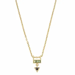 9k Yellow Gold Mini AZ Pendant - Green Tourmaline & Black Diamond