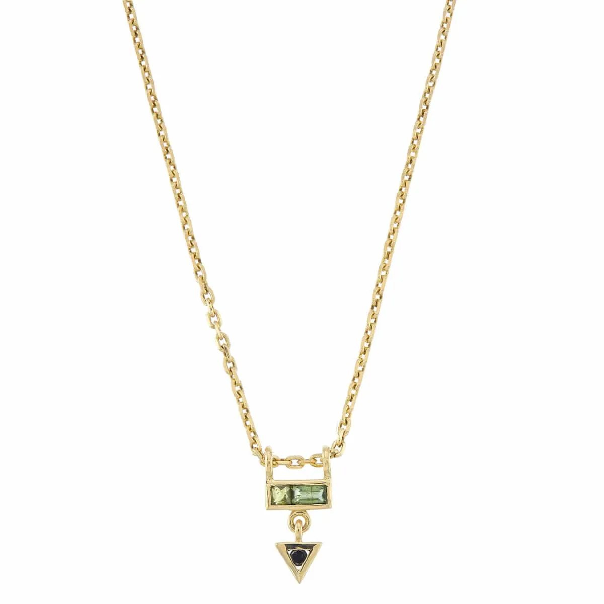 9k Yellow Gold Mini AZ Pendant - Green Tourmaline & Black Diamond