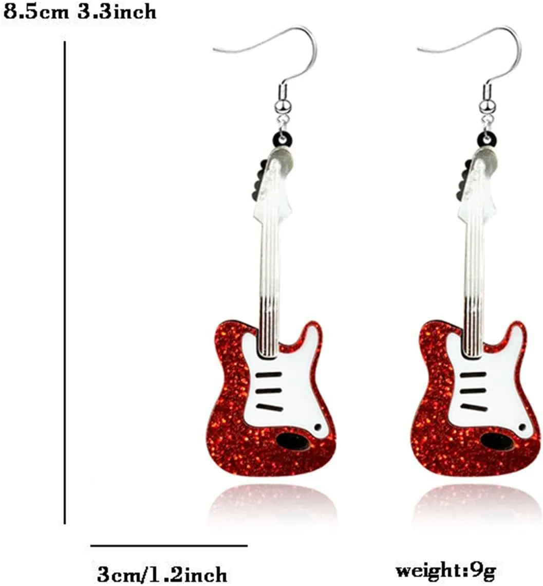 Acrylic Classical Guitar Earrings Retro Rock Band Music Guitar Earrings Punk Instrument Earrings Lightweight Guitar Dangle Earrings for Women Music Lovers Statement Jewelry