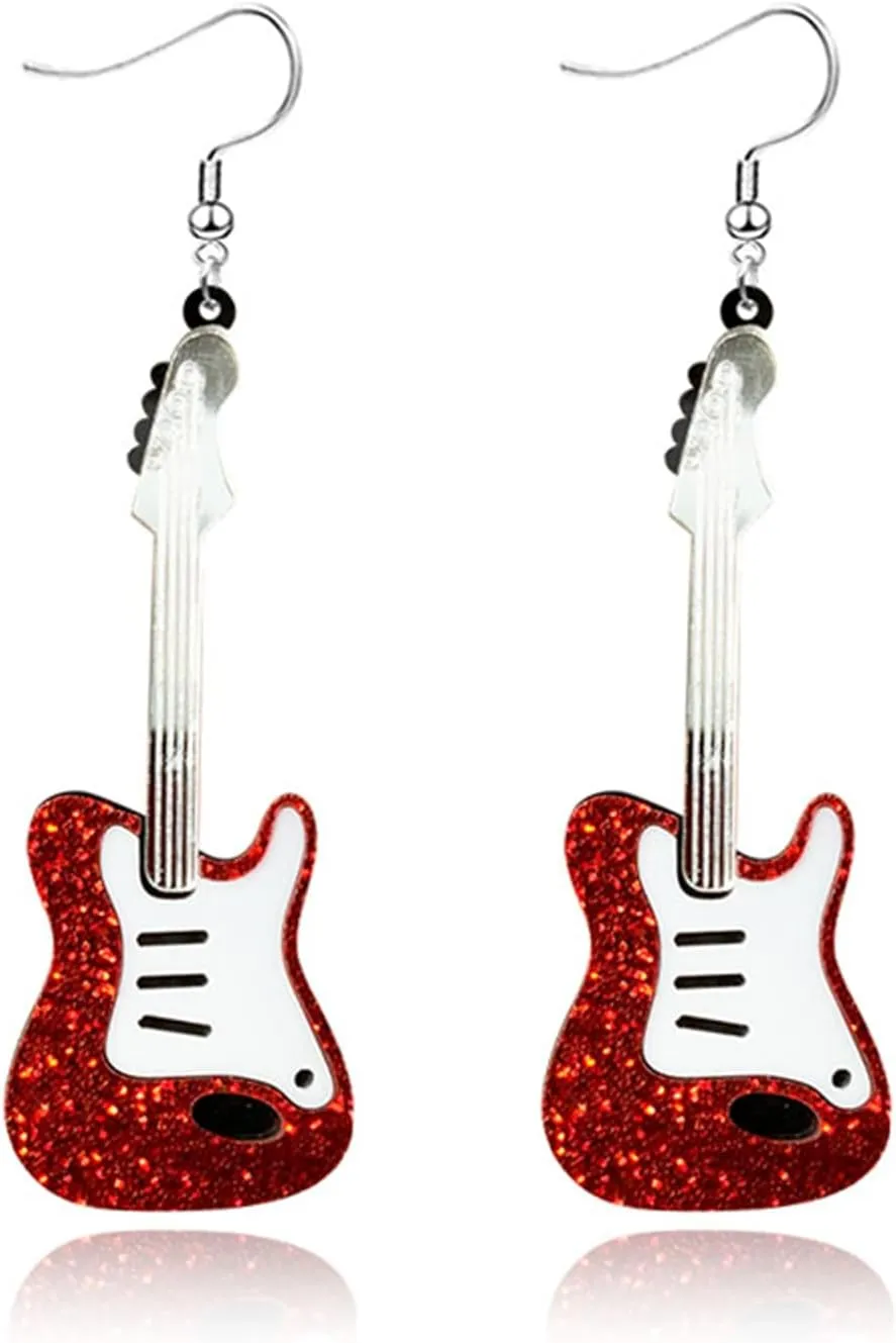 Acrylic Classical Guitar Earrings Retro Rock Band Music Guitar Earrings Punk Instrument Earrings Lightweight Guitar Dangle Earrings for Women Music Lovers Statement Jewelry