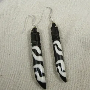 African Batik Bone Drop Earrings Long