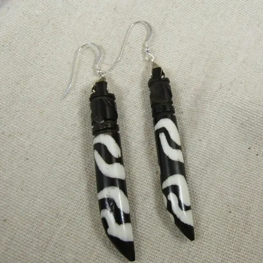 African Batik Bone Drop Earrings Long