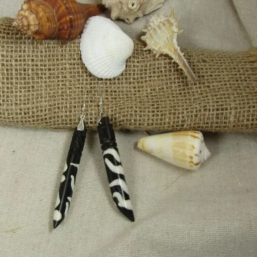 African Batik Bone Drop Earrings Long