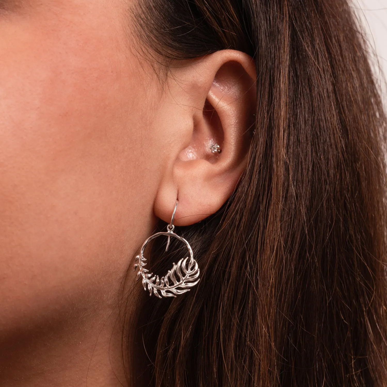 Angel Feather Circle Drop Earrings