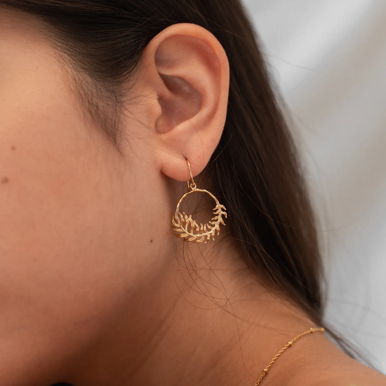 Angel Feather Circle Drop Earrings