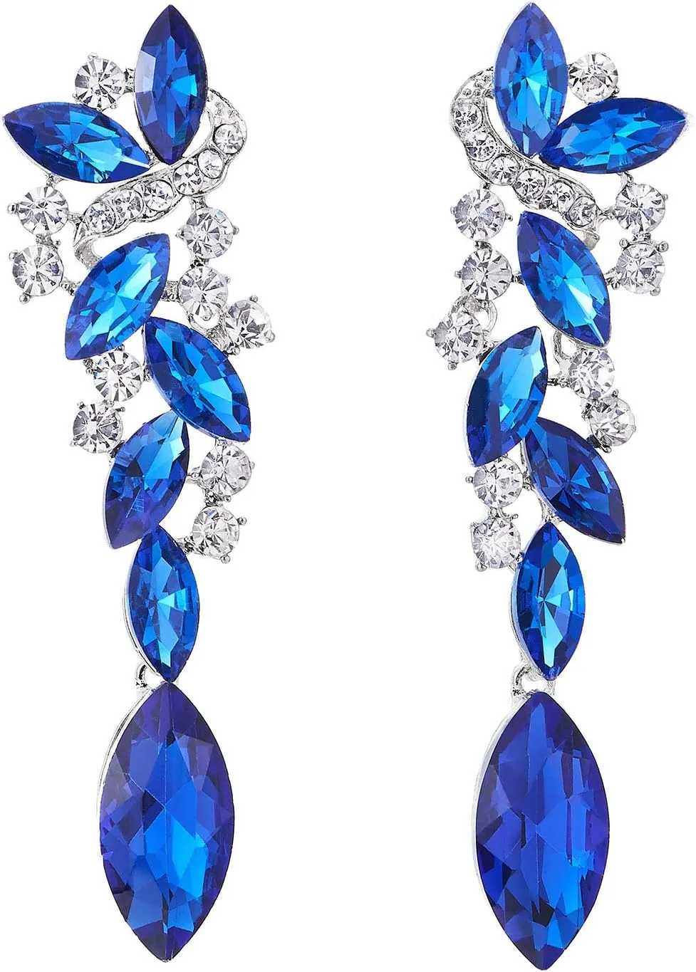 Art Deco Wedding Bridal Party Rhinestone Marquise Cluster Chandelier Long Dangle Statement Earrings