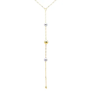 Ball X Pearl Lariat Necklace