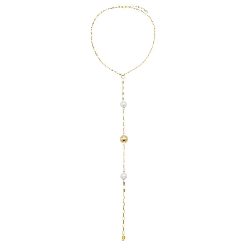 Ball X Pearl Lariat Necklace