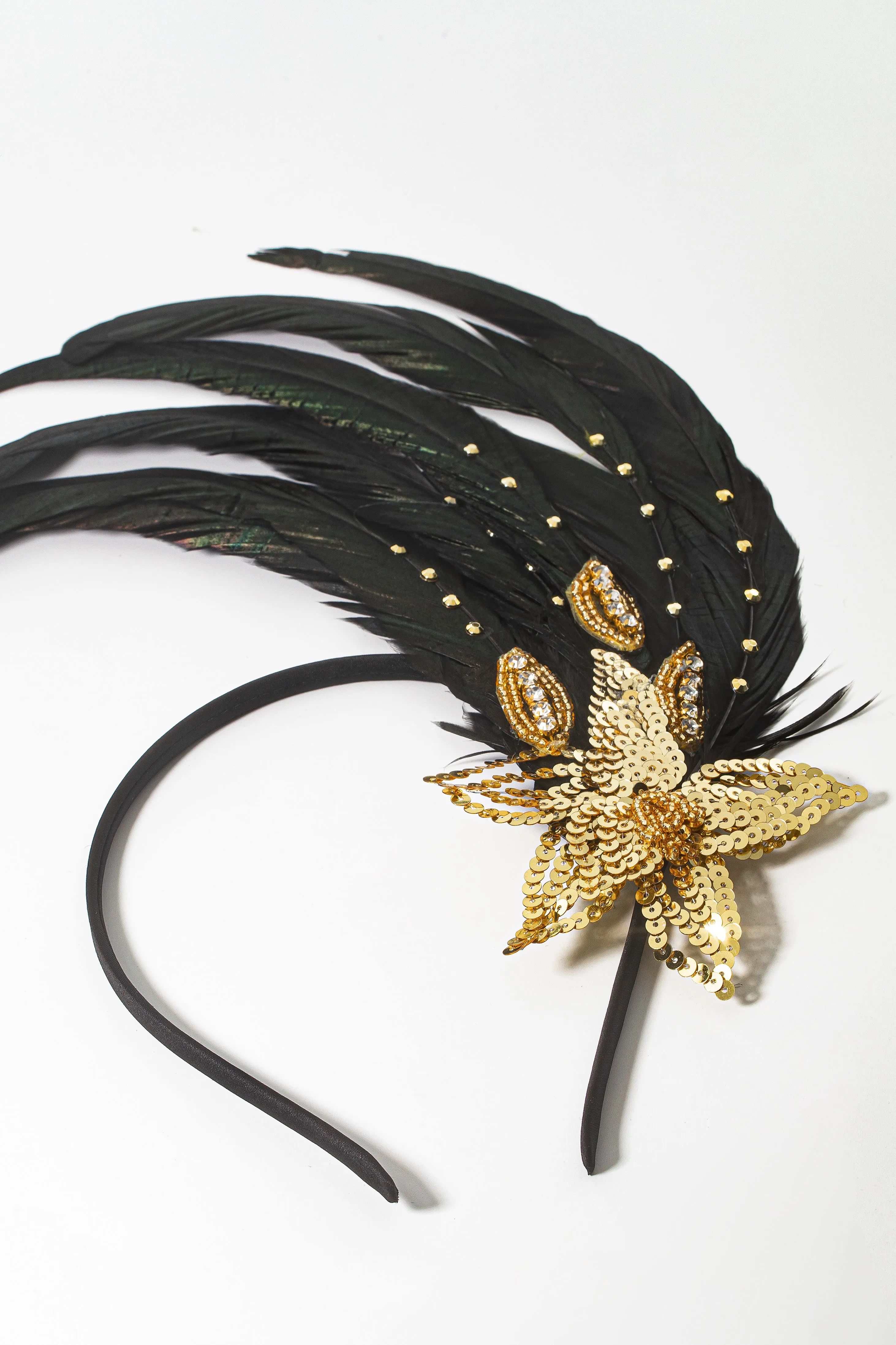 Beaded Sequin Floral Feather Headband