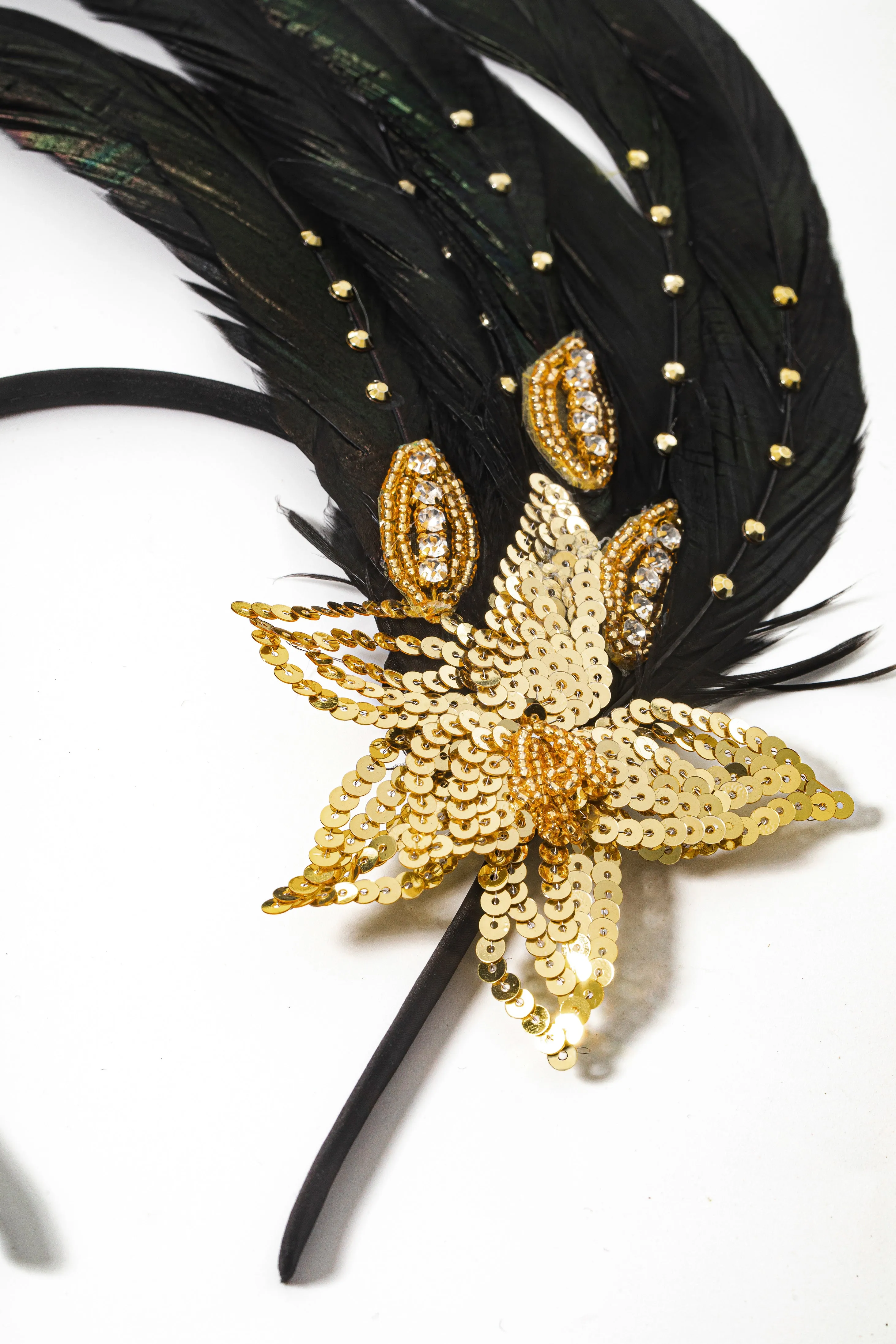 Beaded Sequin Floral Feather Headband