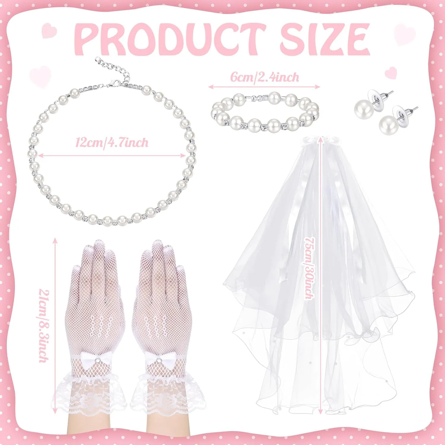 Bencailor 5pcs First Communion Veil Set for Girls Lace Gloves with Hair Comb Pearl Necklace Bracelet Earrings