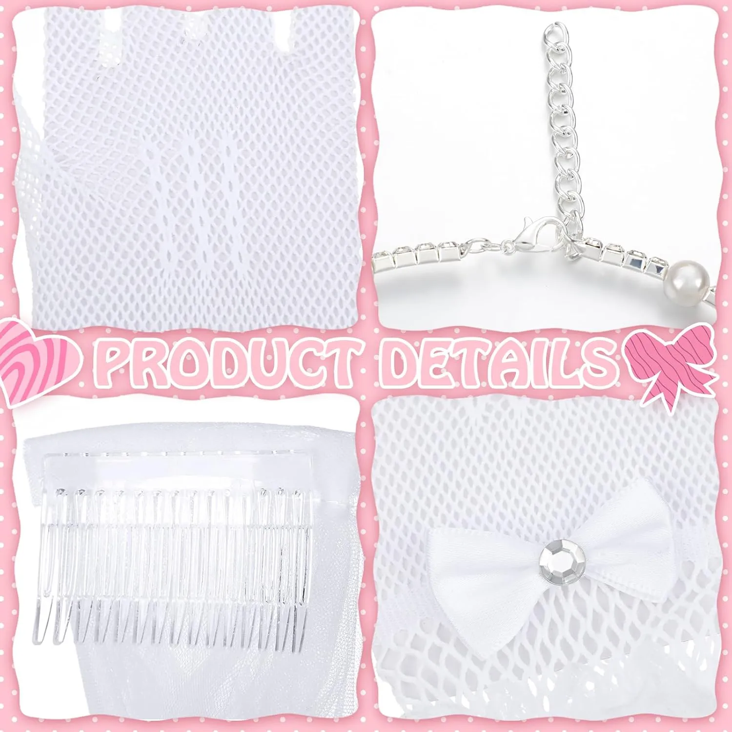 Bencailor 5pcs First Communion Veil Set for Girls Lace Gloves with Hair Comb Pearl Necklace Bracelet Earrings