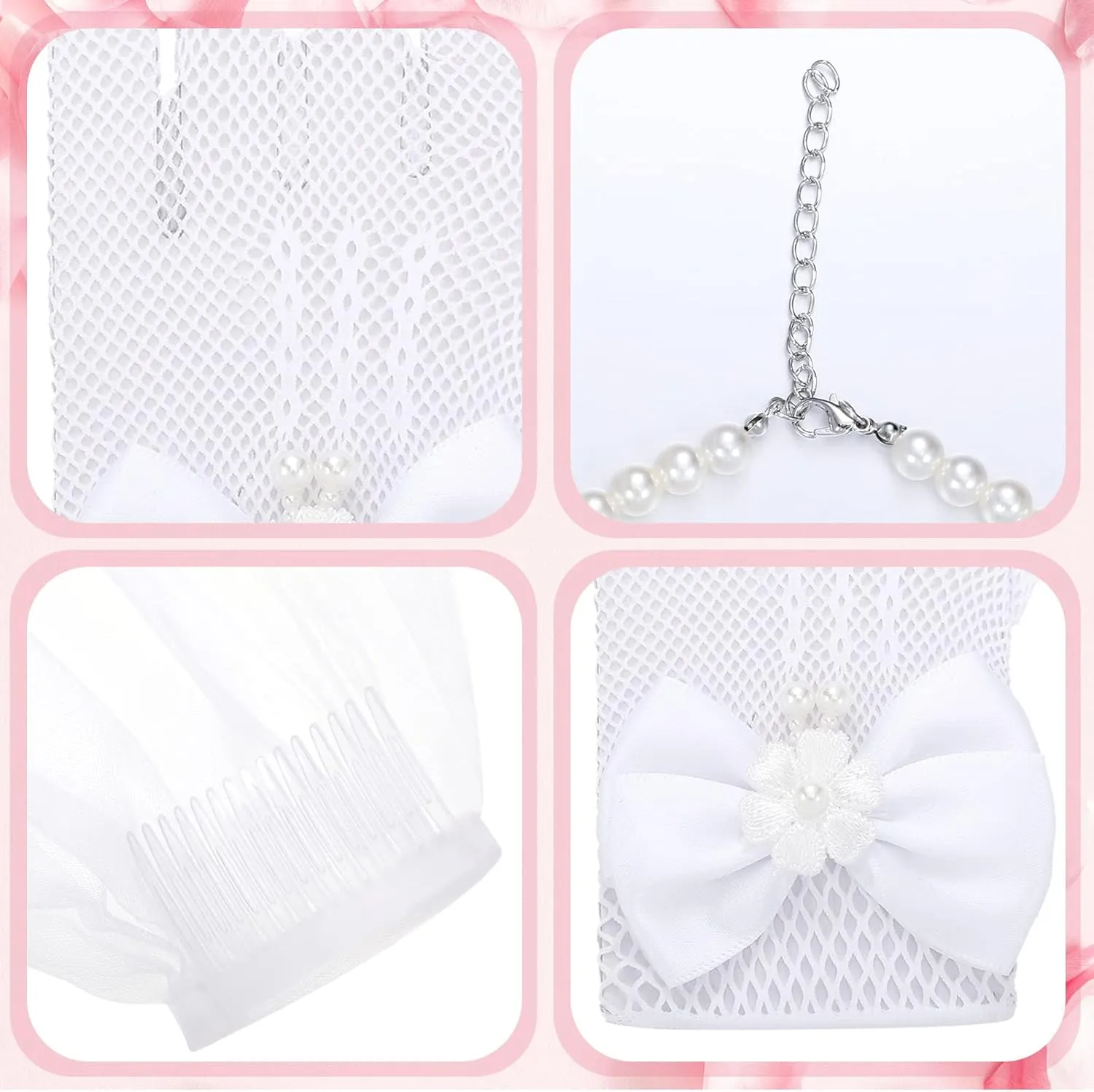 Bencailor 5pcs First Communion Veil Set for Girls Lace Gloves with Hair Comb Pearl Necklace Bracelet Earrings