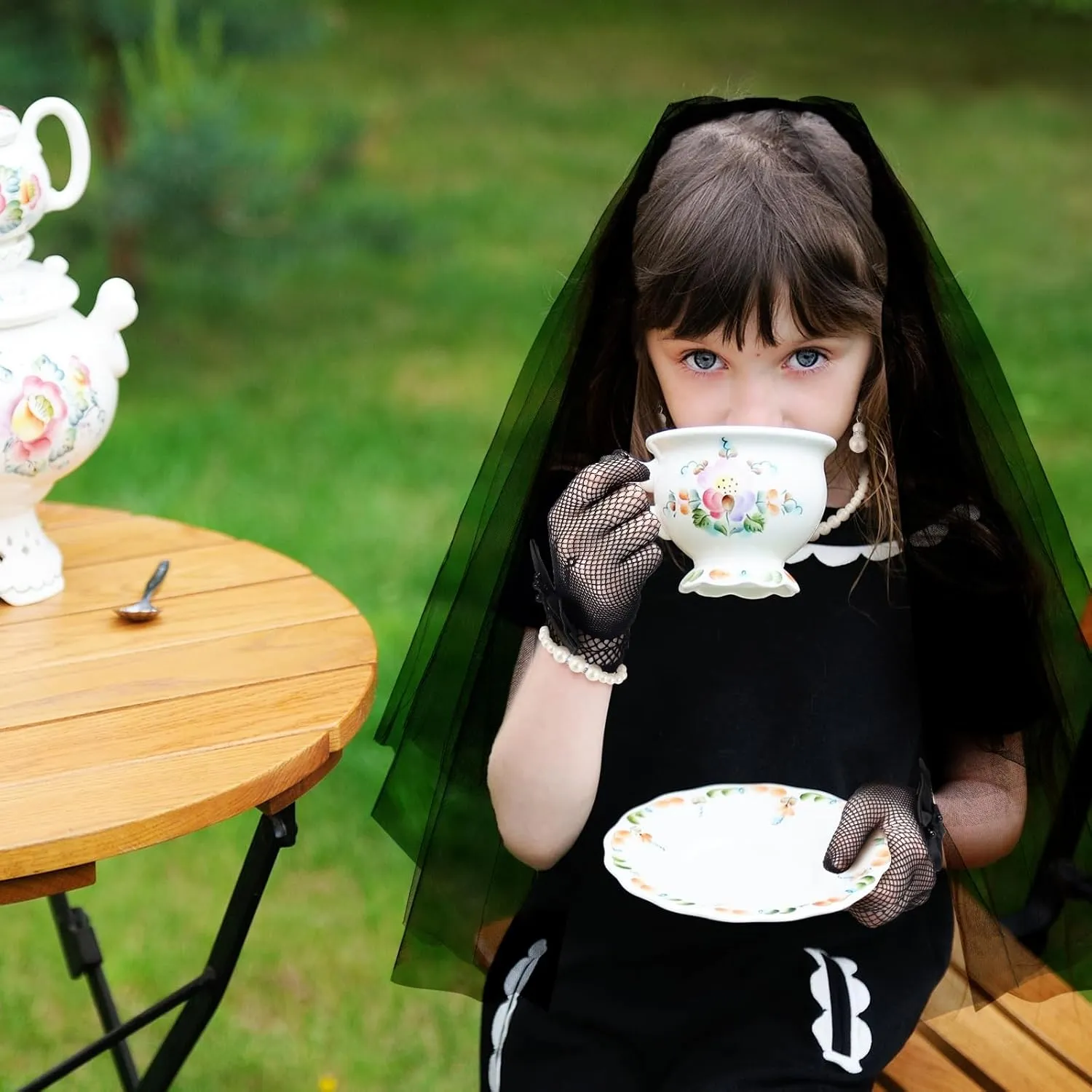 Bencailor 5pcs First Communion Veil Set for Girls Lace Gloves with Hair Comb Pearl Necklace Bracelet Earrings