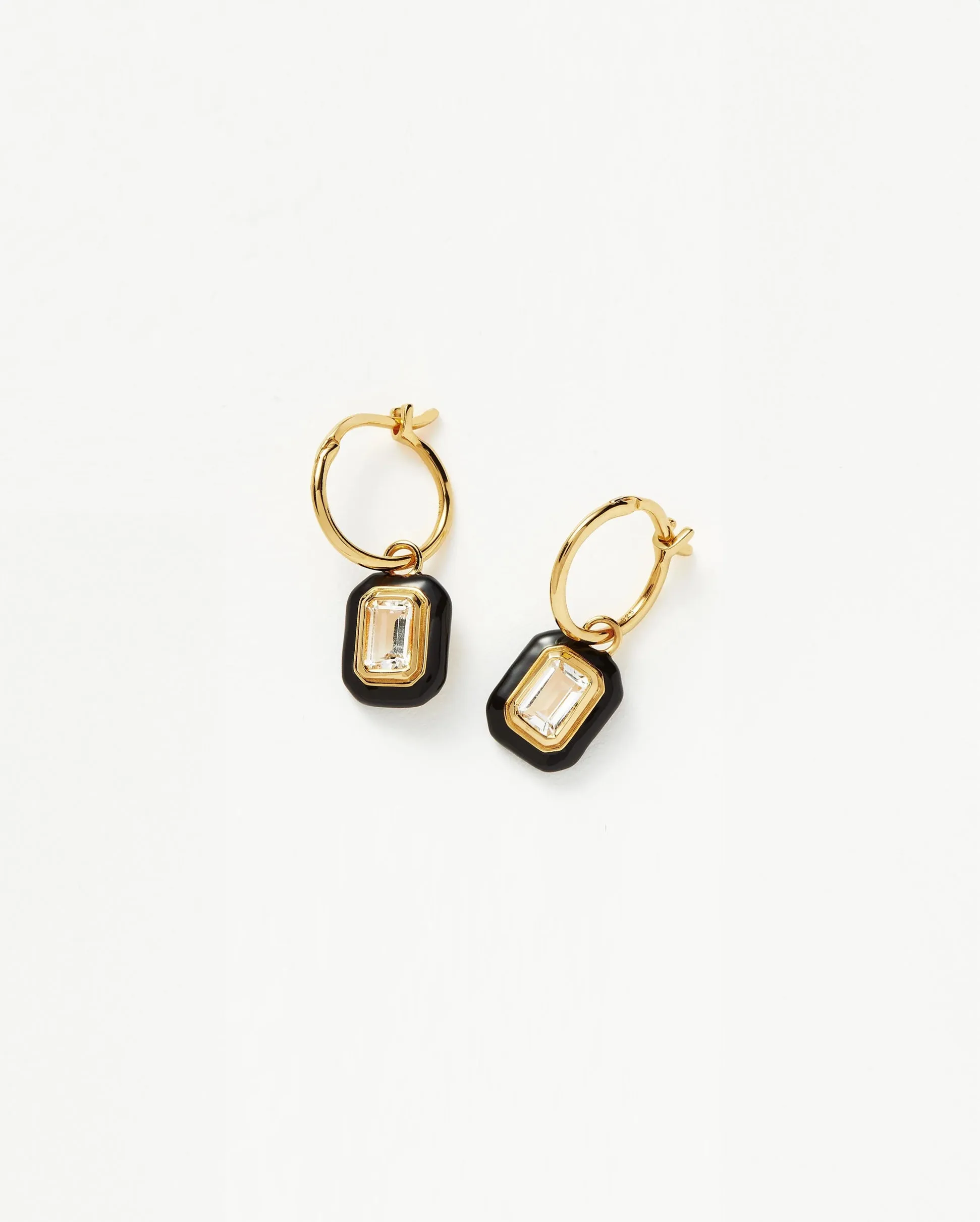 BLACK STONE AND ENAMEL CHARM HOOPS / GOLD/BLACK