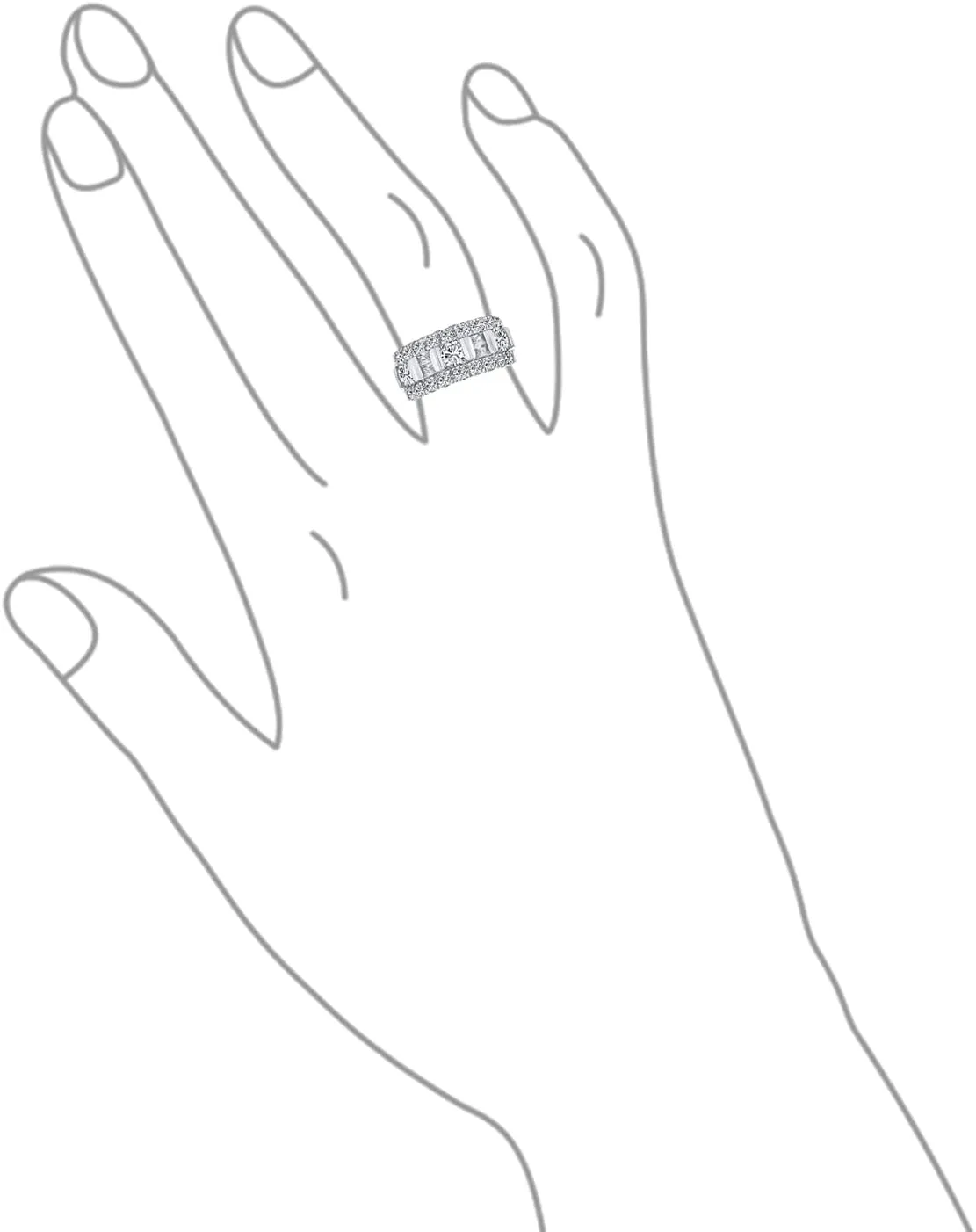 Bling Jewelry Personalize Channel Set AAA CZ Alternating Round Baguette Wide Couples Art Deco Style Art Deco Style Wedding Band Ring For Women .925 Sterling Silver 9MM Custom Engraved