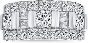 Bling Jewelry Personalize Channel Set AAA CZ Alternating Round Baguette Wide Couples Art Deco Style Art Deco Style Wedding Band Ring For Women .925 Sterling Silver 9MM Custom Engraved