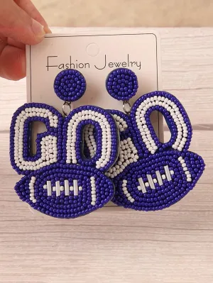 Blue Football Charm Rice Bead Earrings