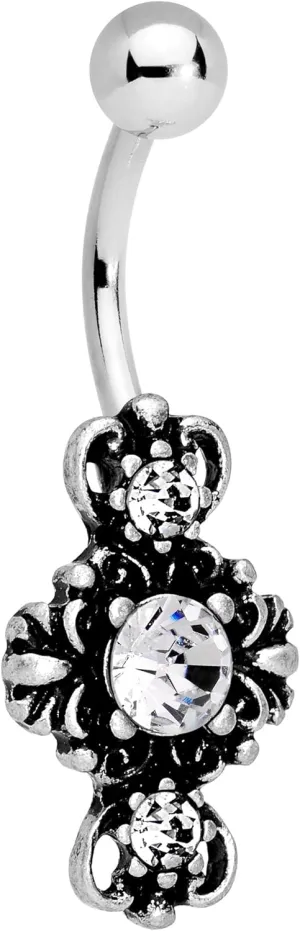 Body Candy Steel Clear Accent Victorian Frame Belly Ring