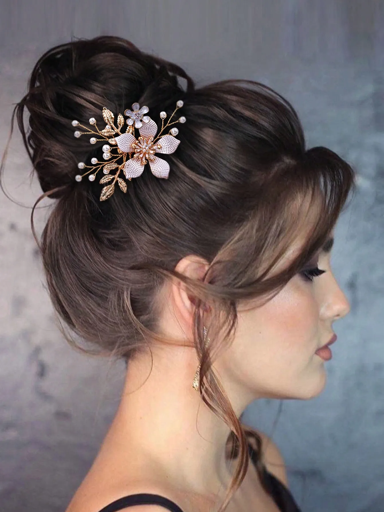 Bridal Hair Comb Gold-Tone Flower Decor Elegant Women Headpiece For Wedding Bride Bridesmaid