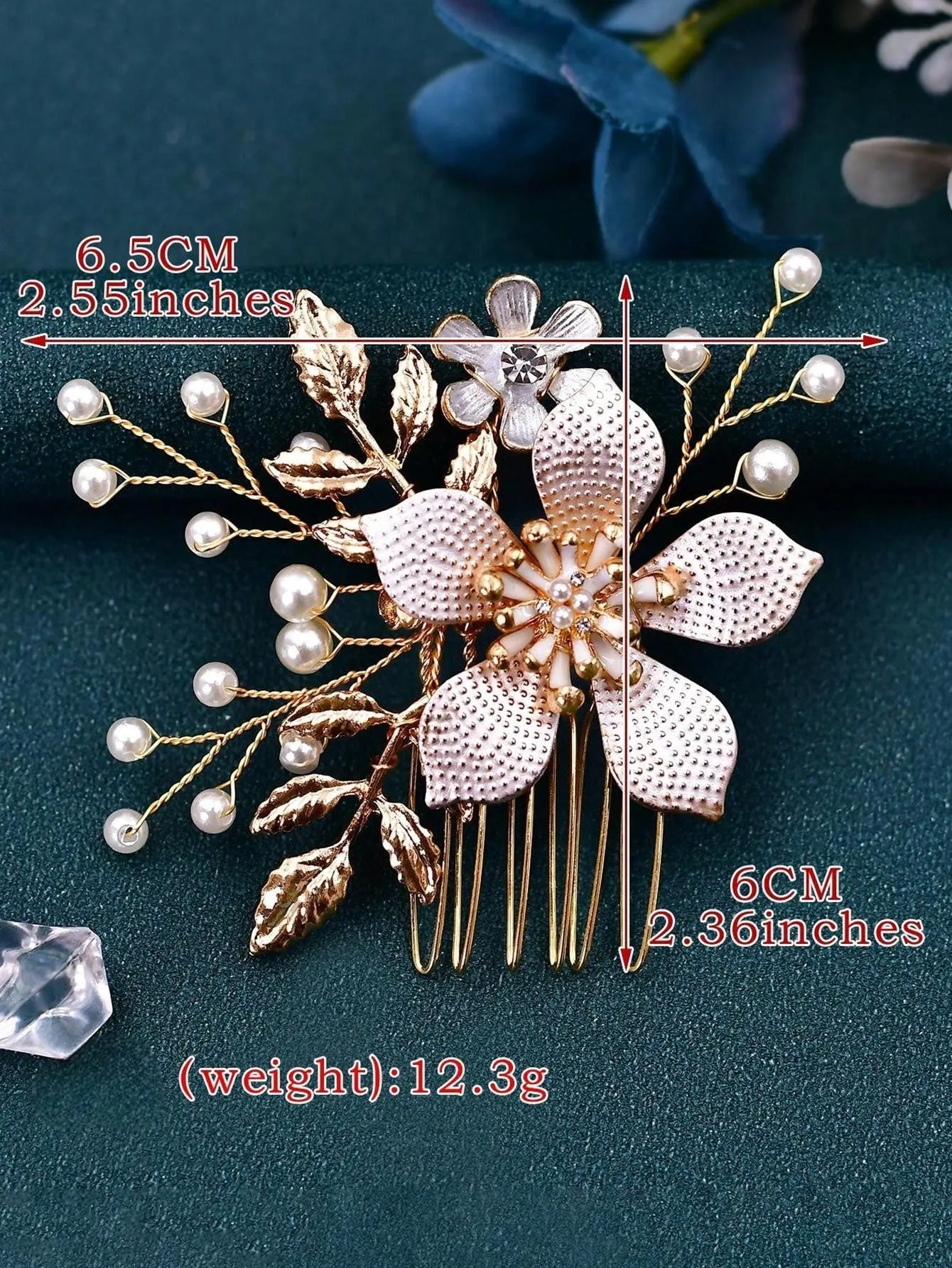 Bridal Hair Comb Gold-Tone Flower Decor Elegant Women Headpiece For Wedding Bride Bridesmaid
