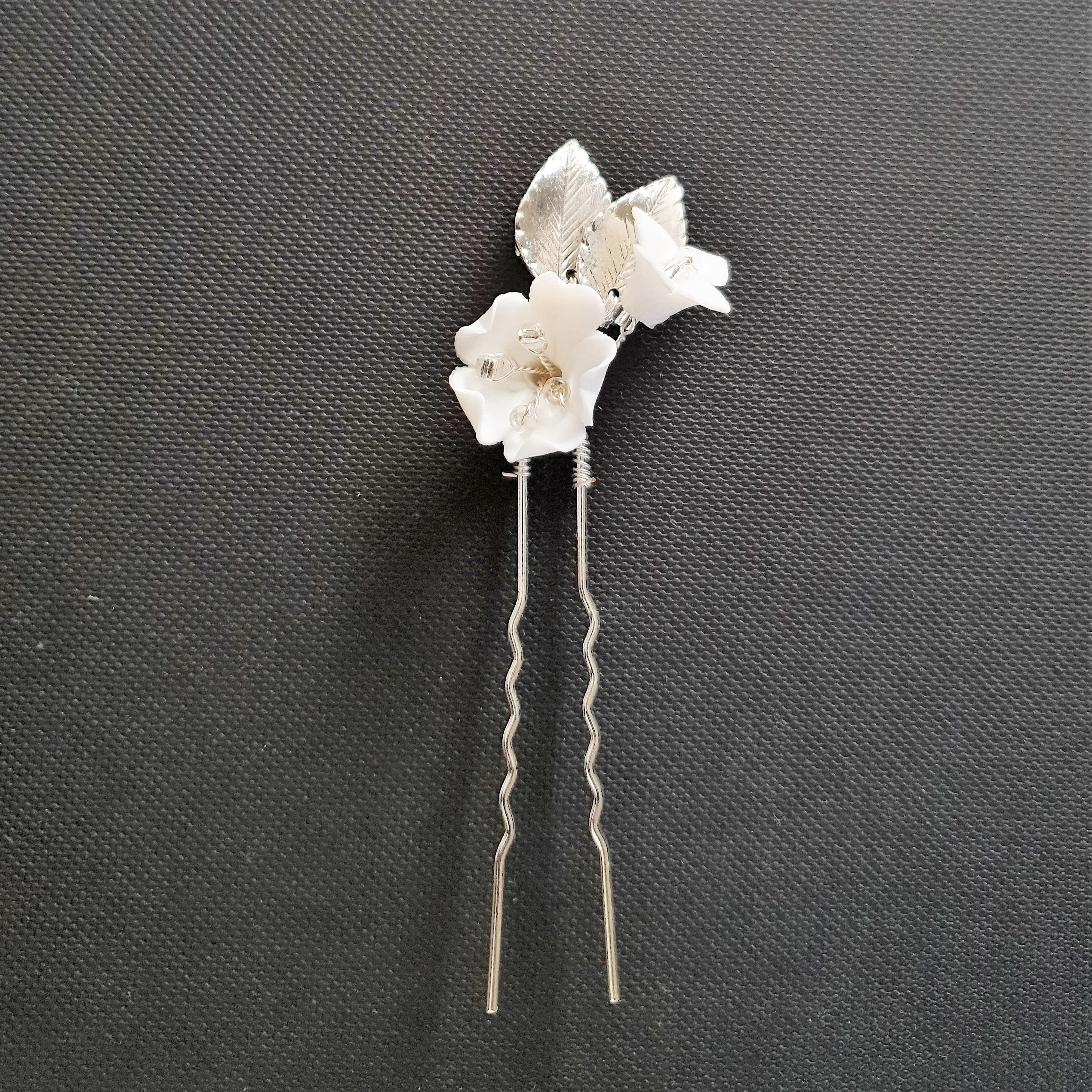 Bridal Hair Pins Set with White Flowers-Magnolia