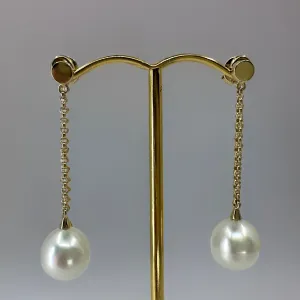 Broome Pearl 10mm Circle 9ct Chain Drop Earrings