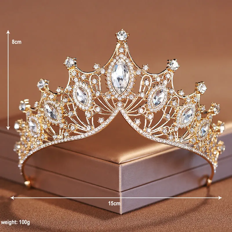 Champagne gold European and American retro atmospheric crown wedding dress bridal tiara dress necklace three-piece set of accessories