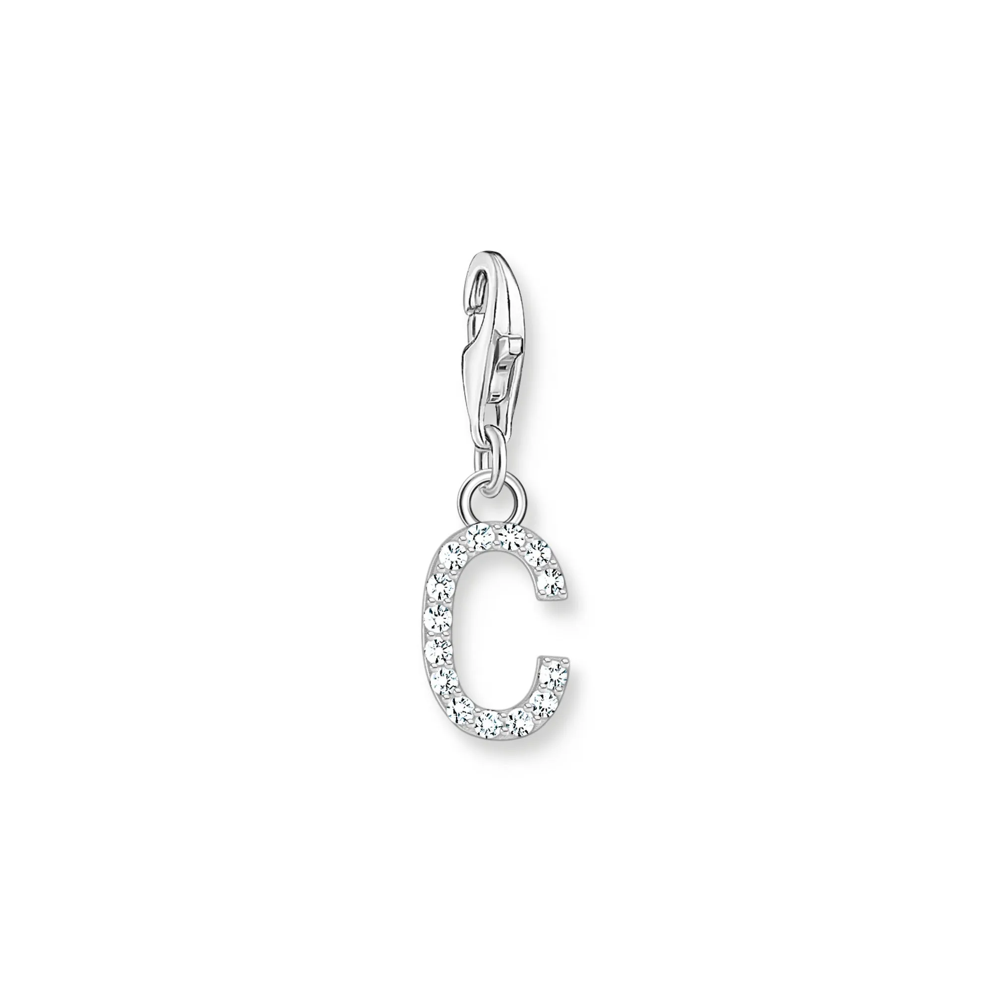 Charm pendant letter C with white stones silver