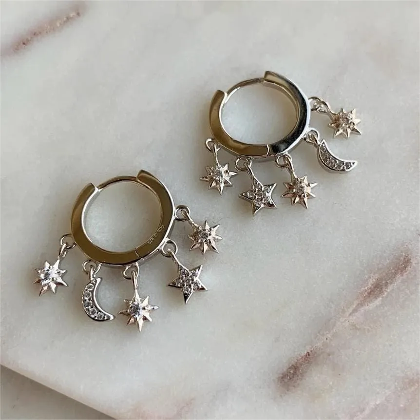 Charming Mini Moon Phase Star Tassel Earrings