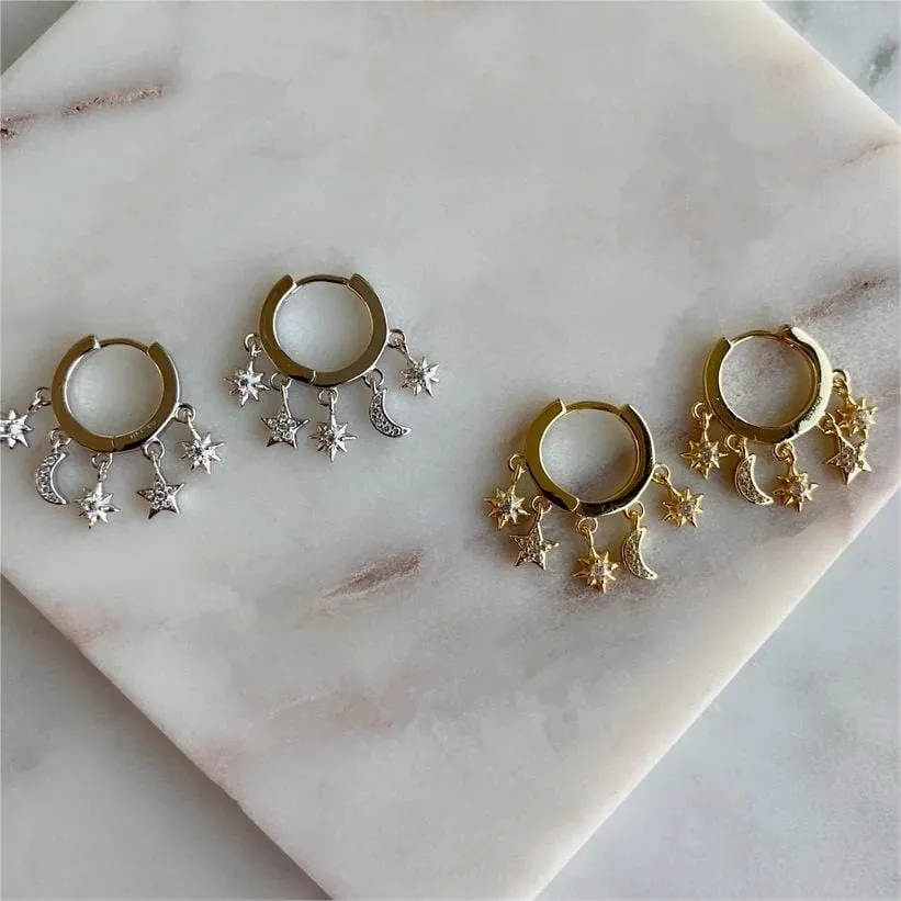 Charming Mini Moon Phase Star Tassel Earrings