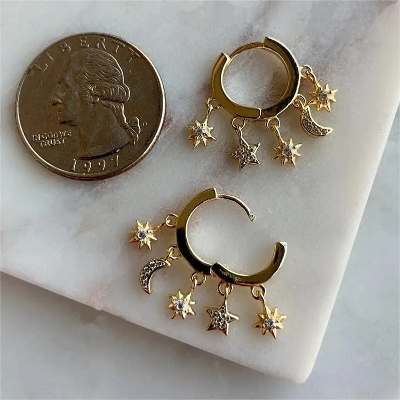 Charming Mini Moon Phase Star Tassel Earrings