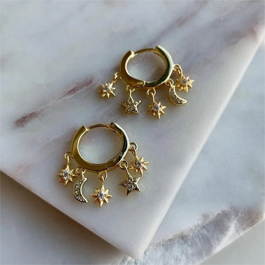 Charming Mini Moon Phase Star Tassel Earrings