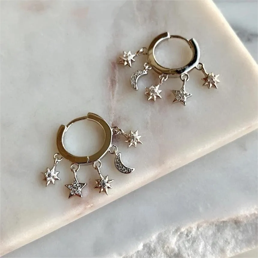 Charming Mini Moon Phase Star Tassel Earrings