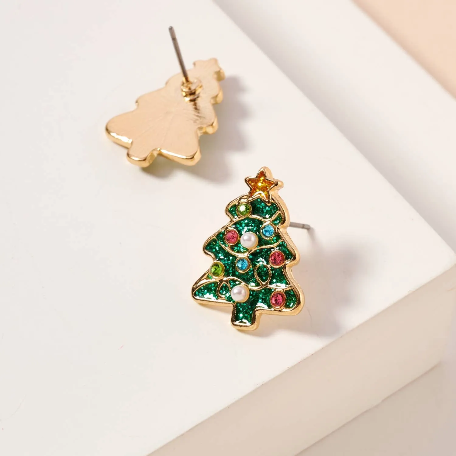 Christmas Tree Stud Earrings - White