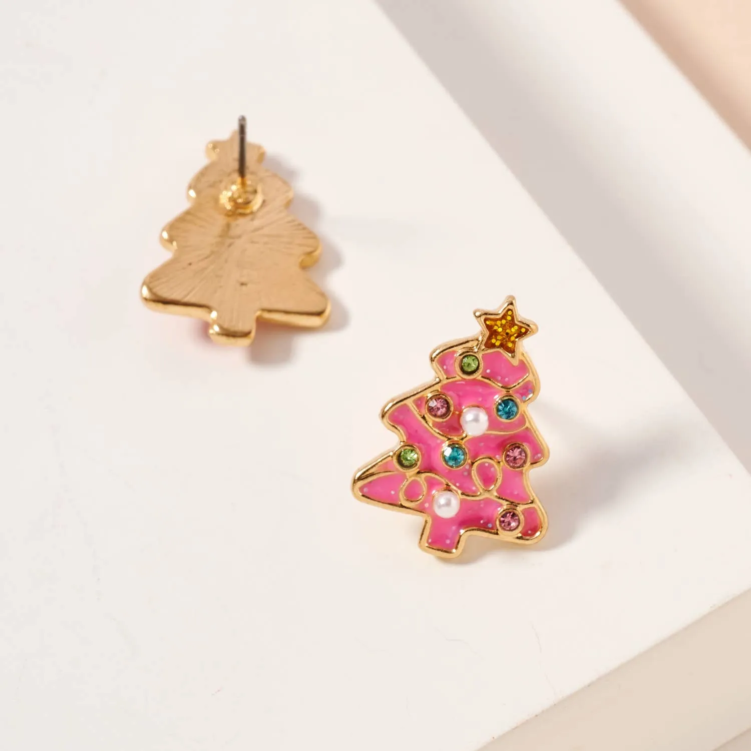 Christmas Tree Stud Earrings - White