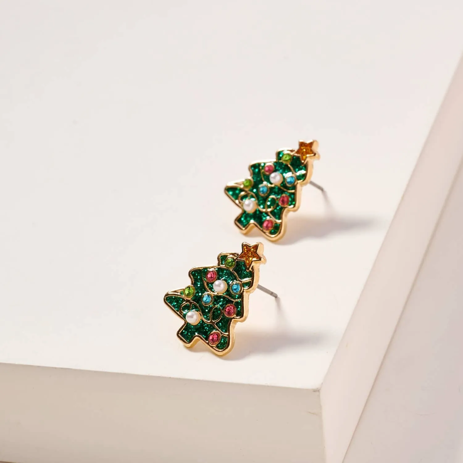 Christmas Tree Stud Earrings - White