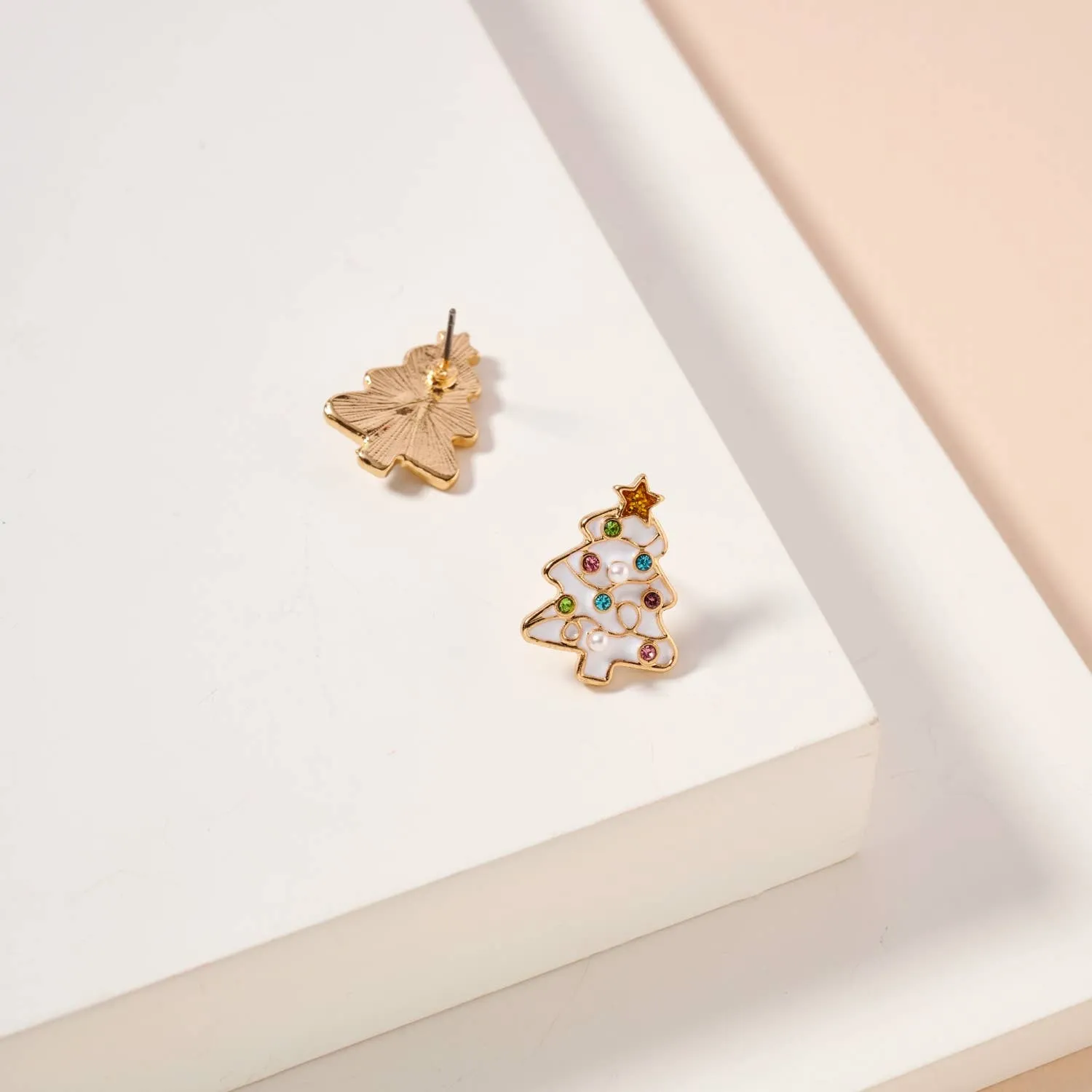 Christmas Tree Stud Earrings - White