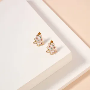 Christmas Tree Stud Earrings - White