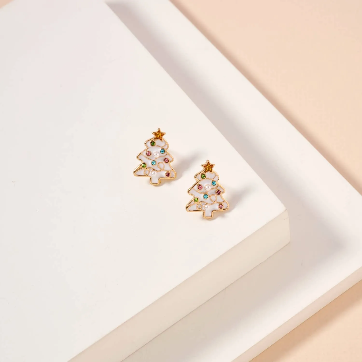 Christmas Tree Stud Earrings - White